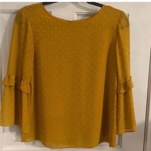 Banana Republic Factory Mustard Yellow Ruffle Sleeve Blouse XS Textured Top
